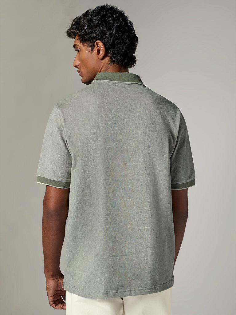 WES Casuals Sage Relaxed-Fit Cotton-Blend Quarter-Zip Polo T-Shirt