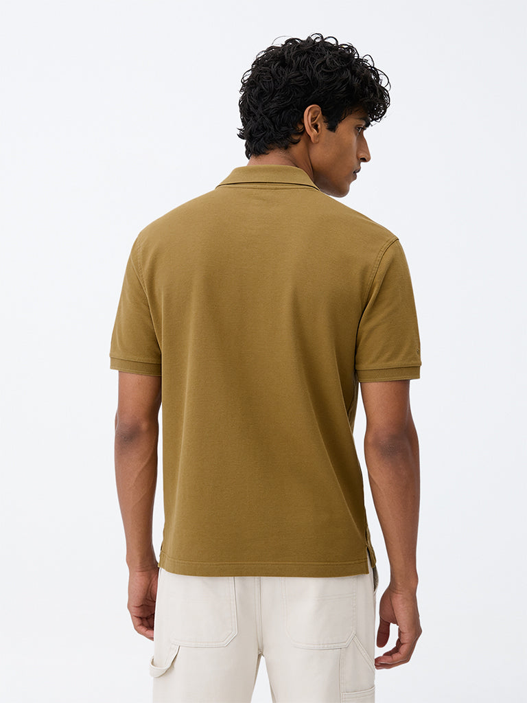 WES Casuals Mustard Relaxed-Fit Cotton-Blend Polo T-Shirt