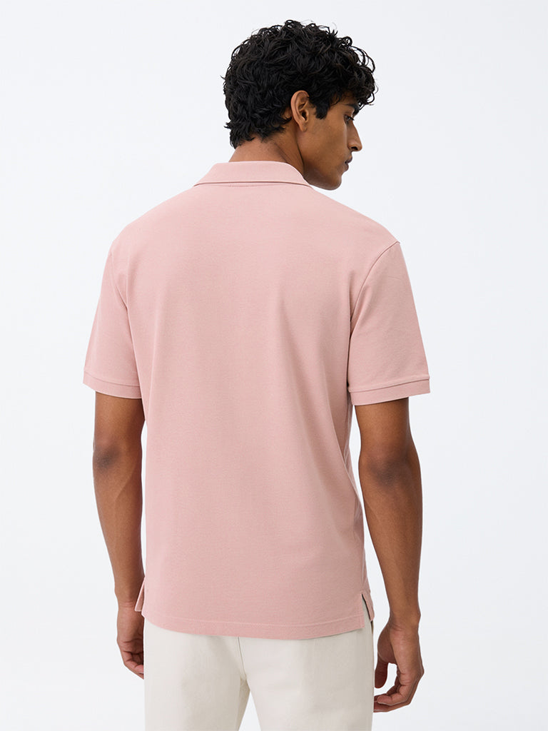 WES Casuals Light Pink Relaxed-Fit Cotton-Blend Polo T-Shirt