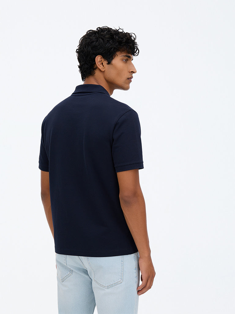 WES Casuals Navy Relaxed-Fit Cotton-Blend Polo T-Shirt
