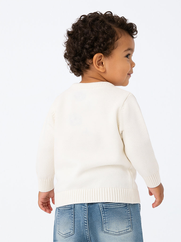 HOP Baby Boys Off-White Teddy Design Knitted Cotton Sweater