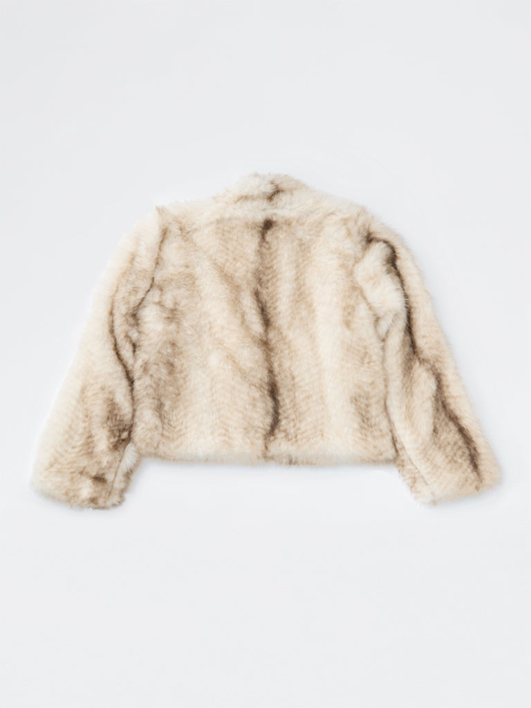 Y&F Kids Girls Beige Faux-Fur Jacket