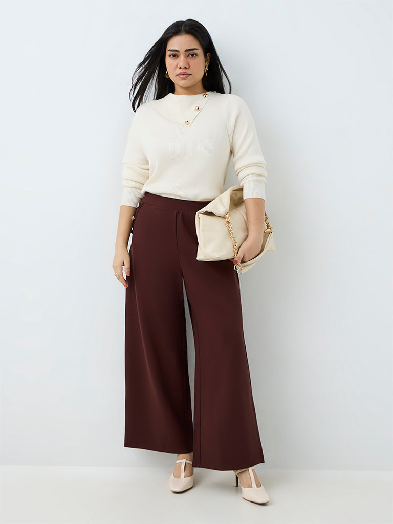 Gia Cream Shawl Collar Rib-Knit Sweater
