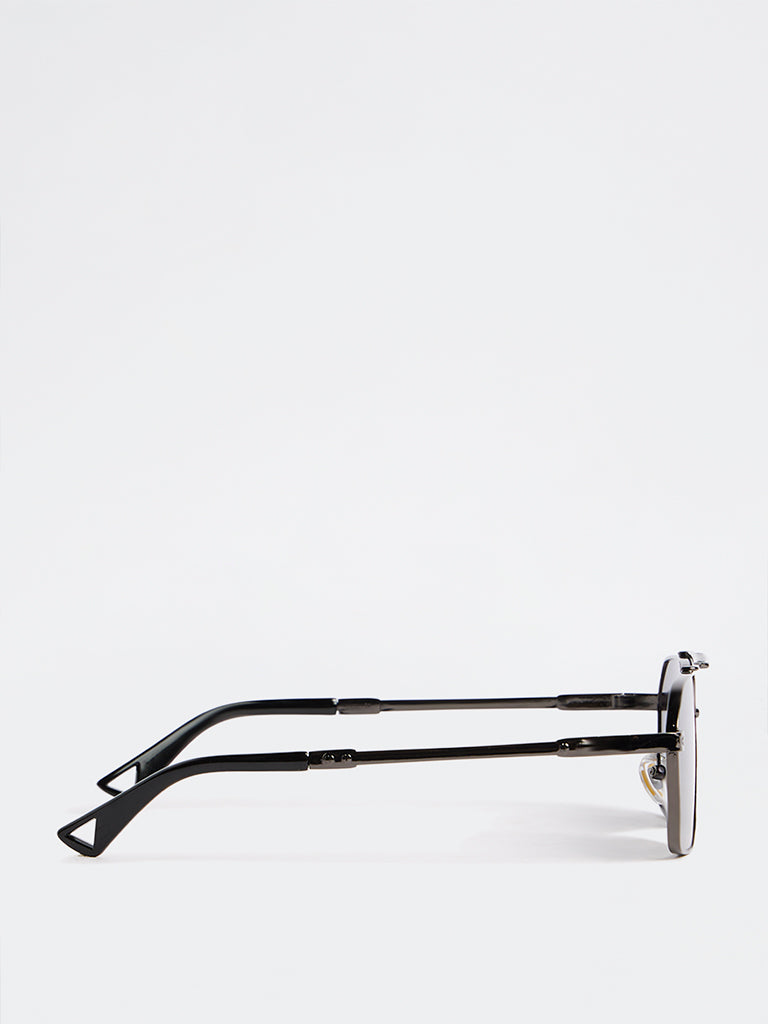 Nuon Black Geometric Metal Frame Sunglasses - Comes with a Pouch and Cleaning Cloth