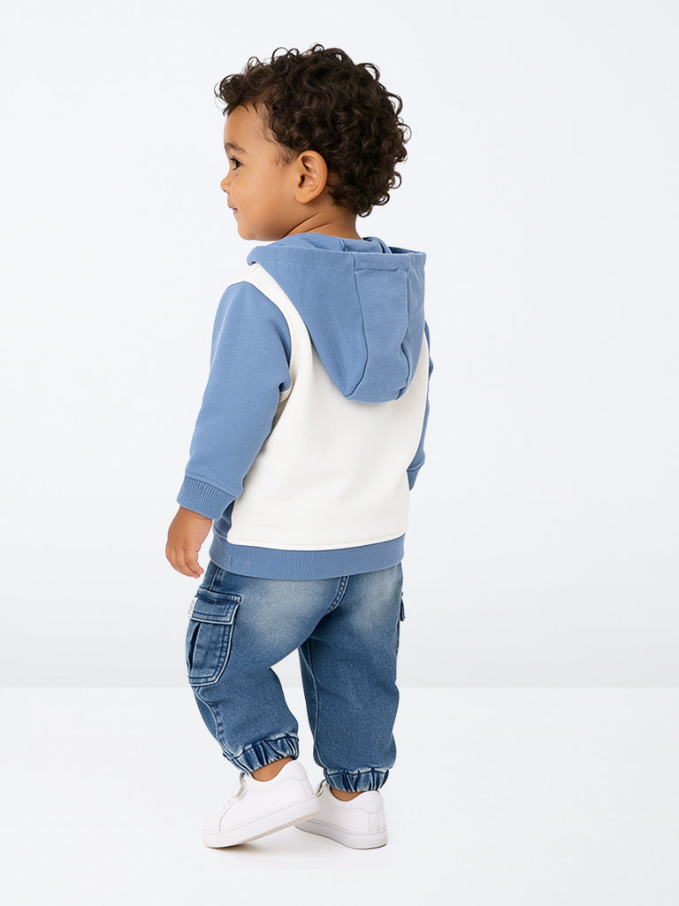 HOP Baby Boys Dusty Blue Colour-Blocked Cotton-Blend Sweatshirt