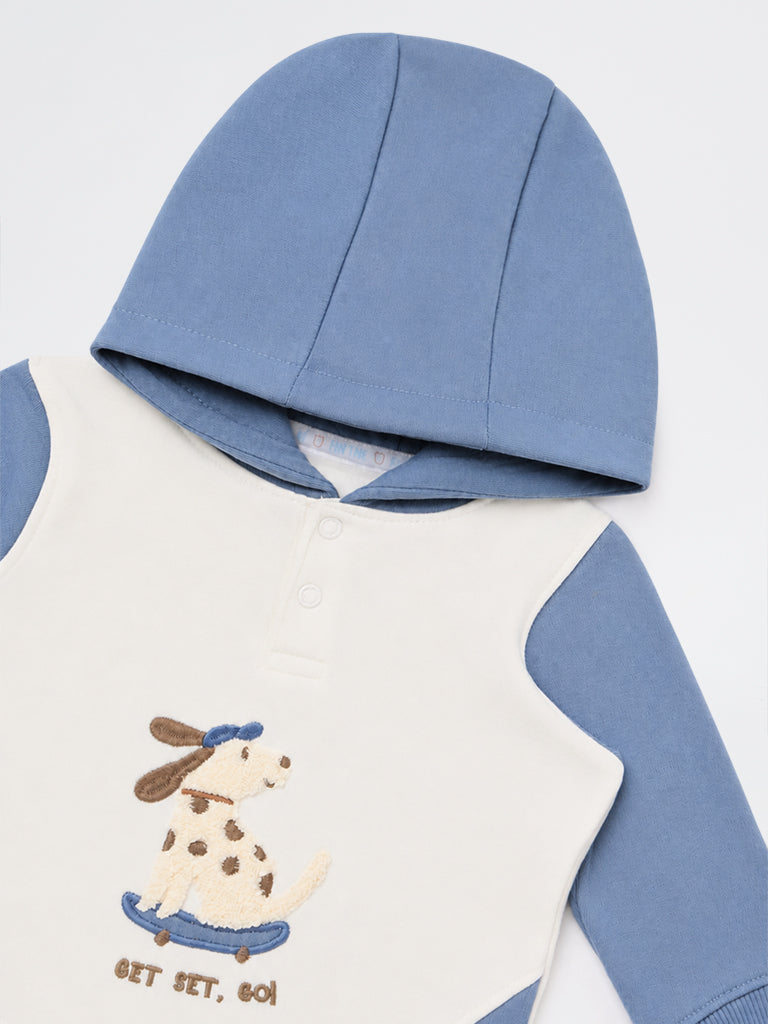 HOP Baby Boys Dusty Blue Colour-Blocked Cotton-Blend Sweatshirt