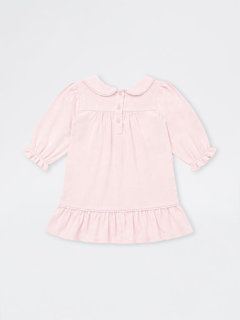 HOP Baby Girls Pink Floral Embroidered Corduroy Cotton Top