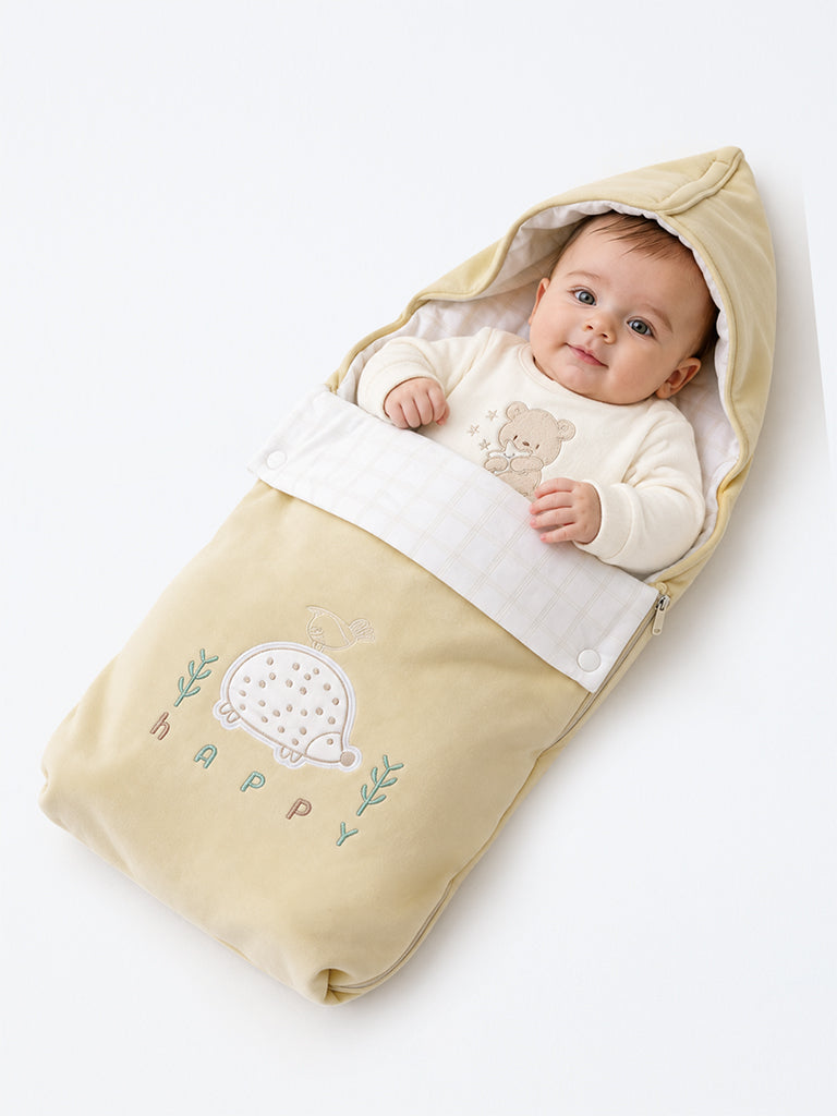 HOP Baby Boys Yellow Animal-Embroidered Cotton-Blend Sleeping Bag