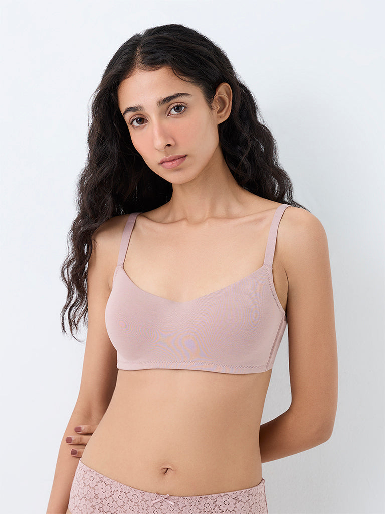 Superstar Dusty Pink Scoop-Neck Padded Cotton-Blend Bra
