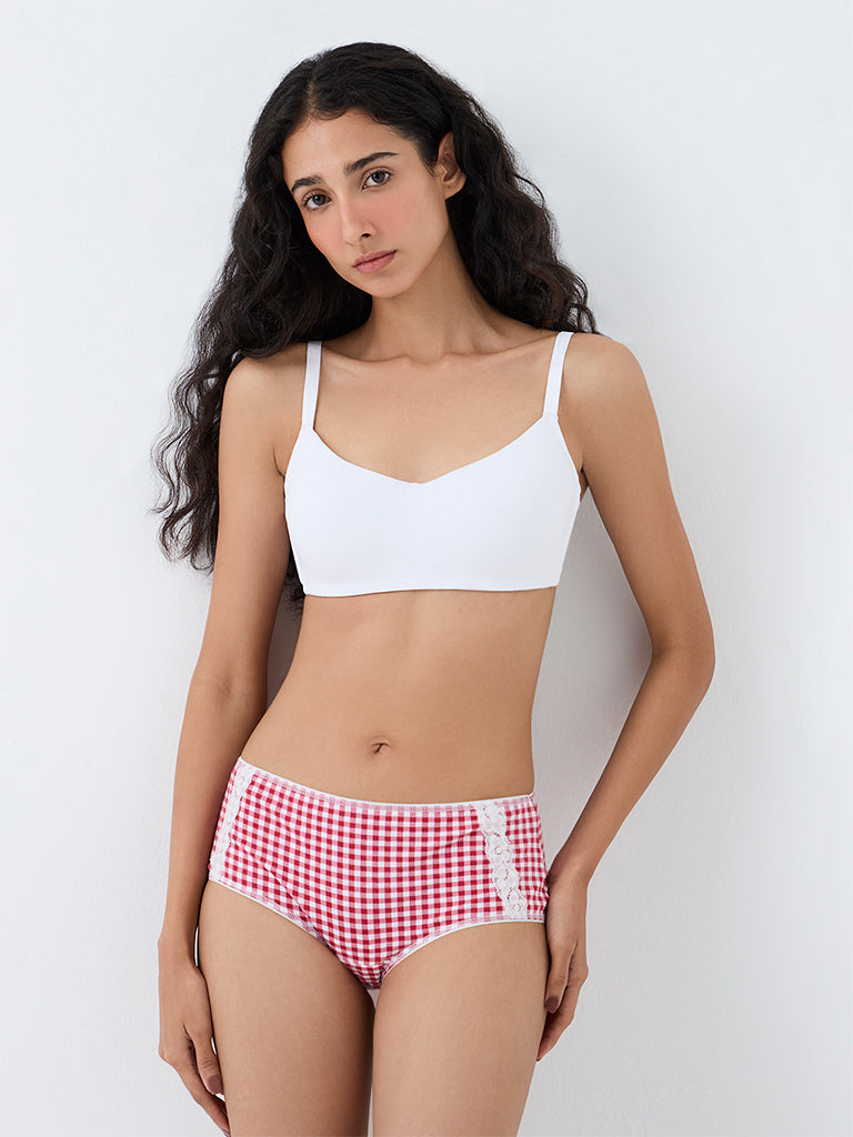 Superstar White Scoop-Neck Padded Cotton-Blend Bra