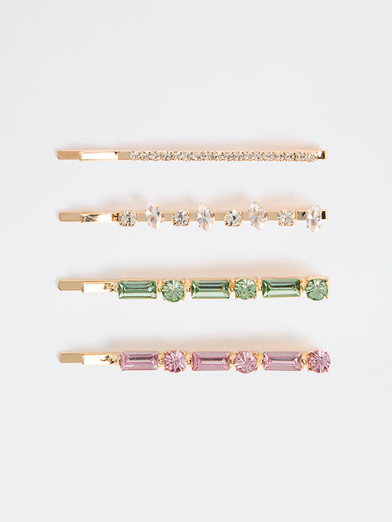 Westside Accessories Multicolour Stone Fancy Hair Clips - Pack of 4