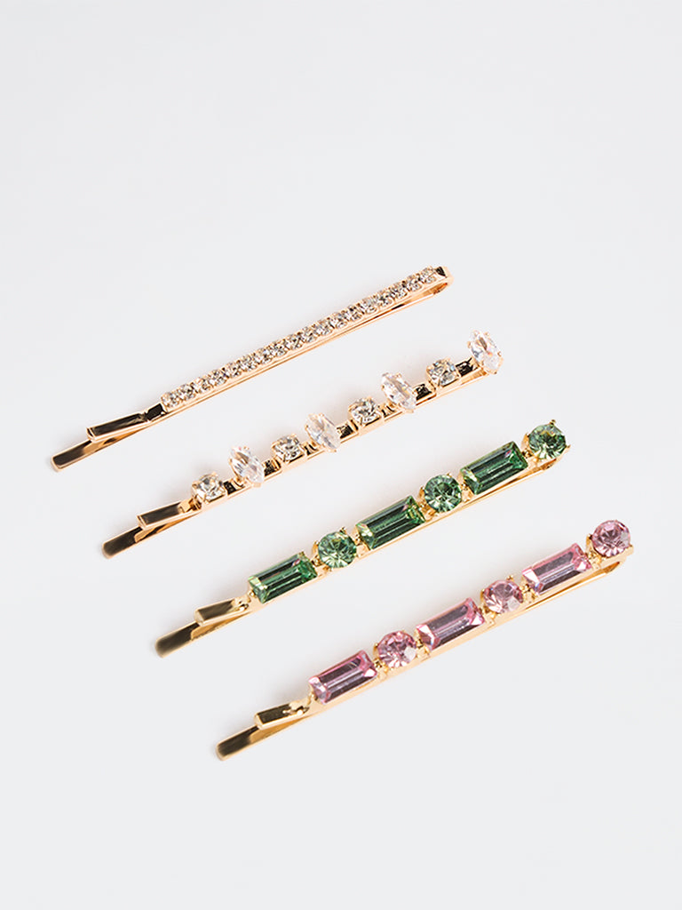 Westside Accessories Multicolour Stone Fancy Hair Clips - Pack of 4
