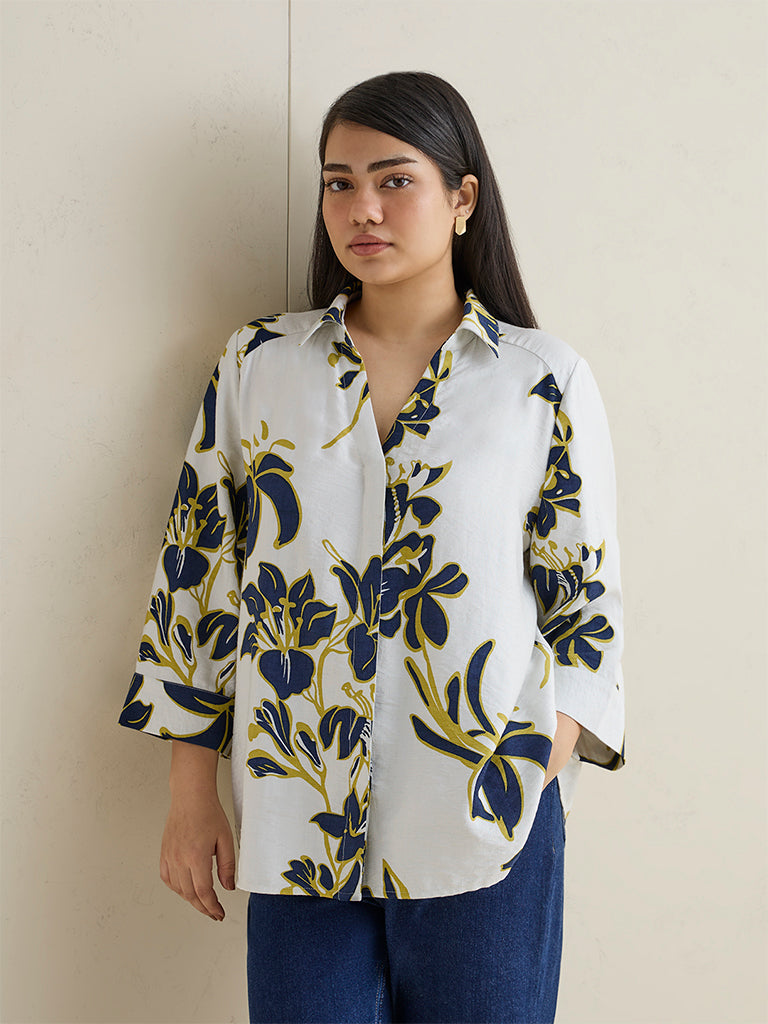 Gia White Floral Printed Cotton Shirt