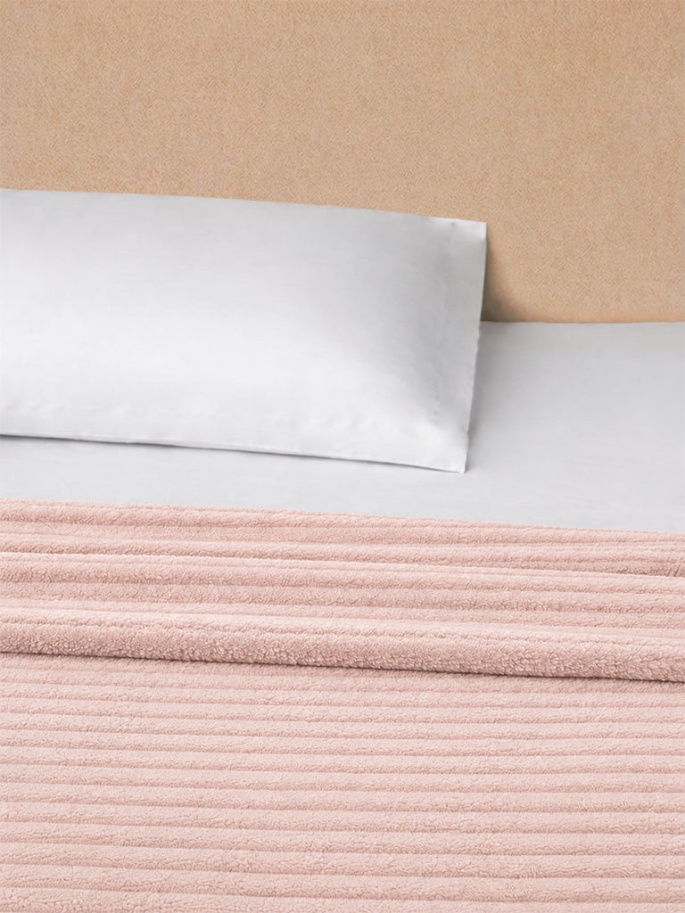 Westside Home Pink Ribbed-Textured Single Bed Fleece Blanket