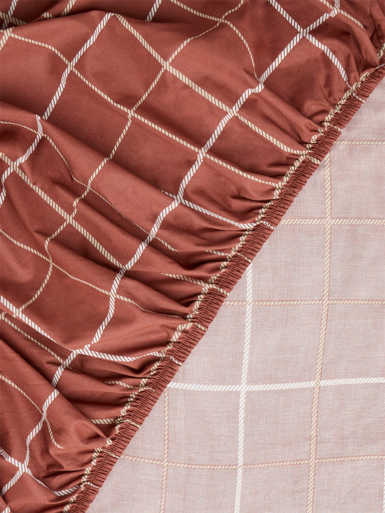 Westside Home Rust Checkered Queen Fitted Bed Sheet Set
