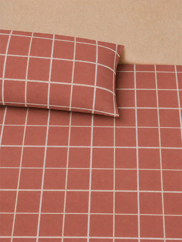 Westside Home Rust Checkered King Fitted Bed Sheet Set