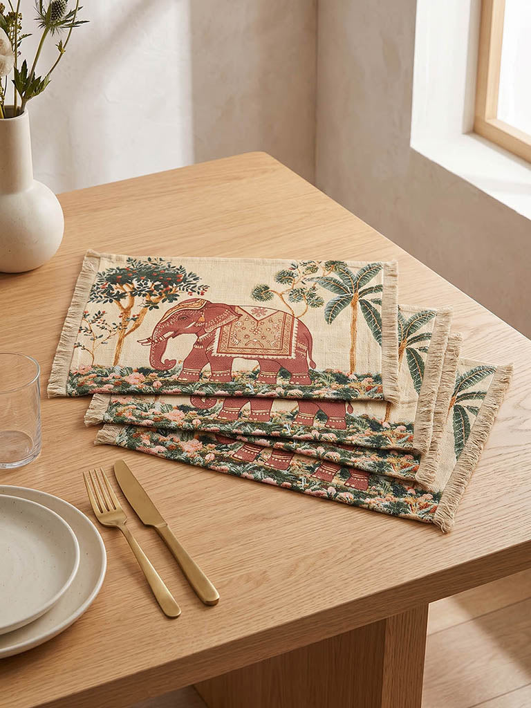 Westside Home Beige Heritage Elephant Printed Placemats - Pack of 4