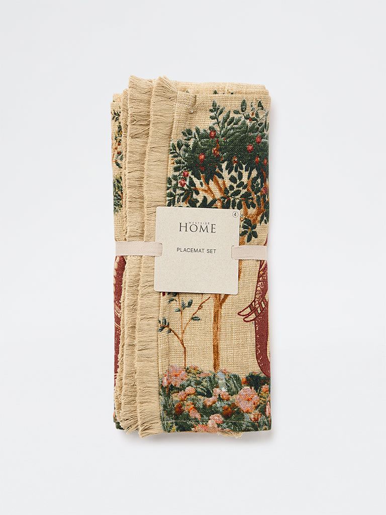 Westside Home Beige Heritage Elephant Printed Placemats - Pack of 4