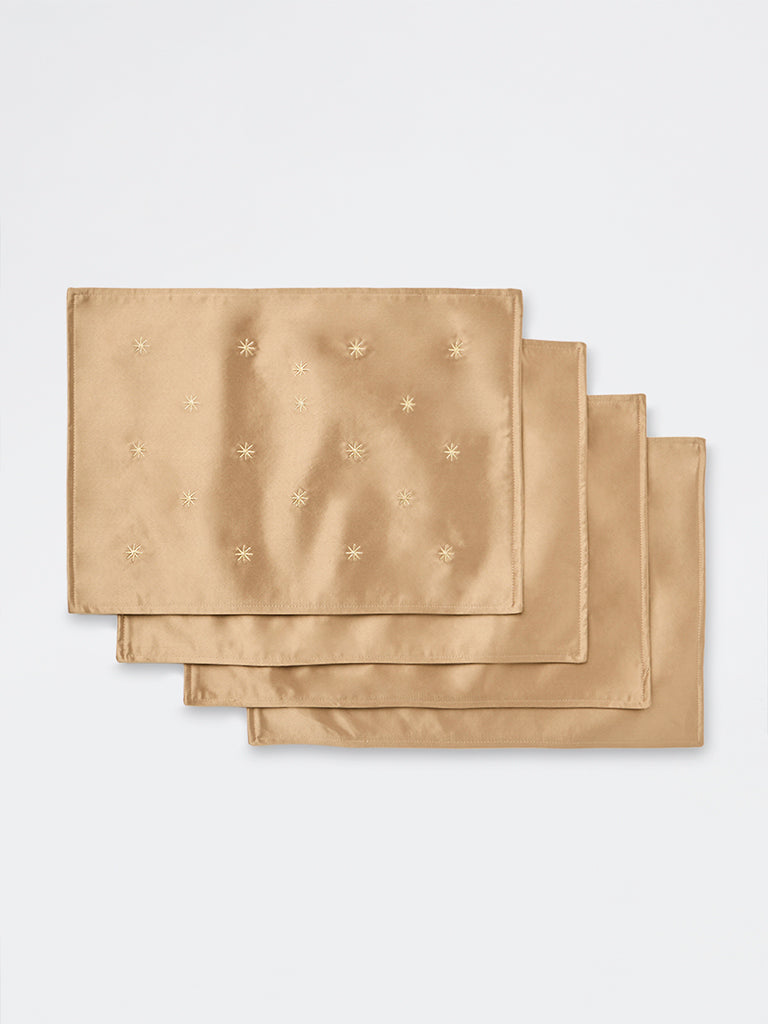 Westside Home Beige Embroidered Satin Placemats - Set of 4