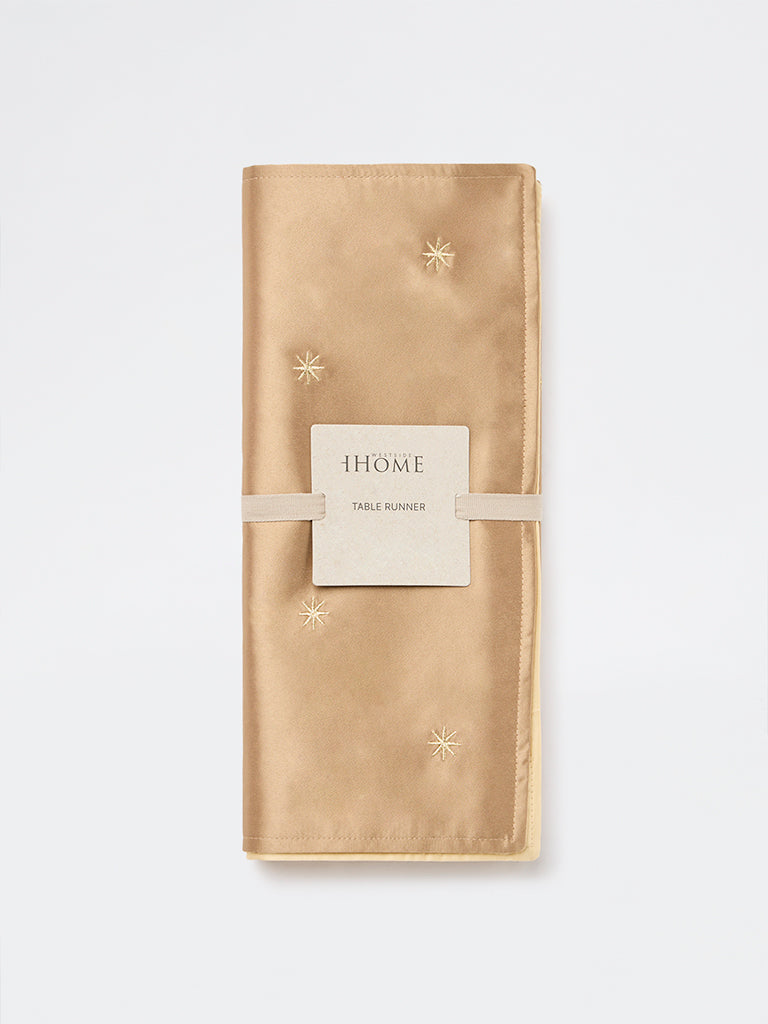 Westside Home Beige Embroidered Satin Table Runner