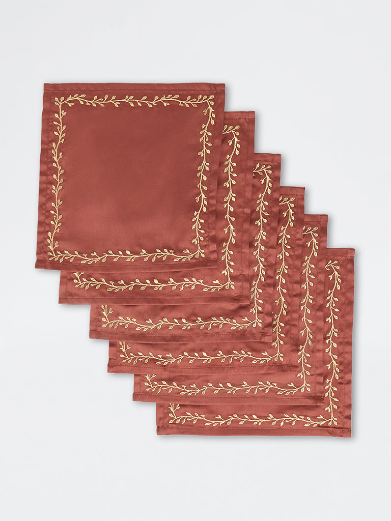 Westside Home Rust Botanical Embroidered Satin Napkins - Pack of 6