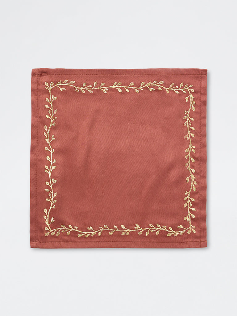 Westside Home Rust Botanical Embroidered Satin Napkins - Pack of 6