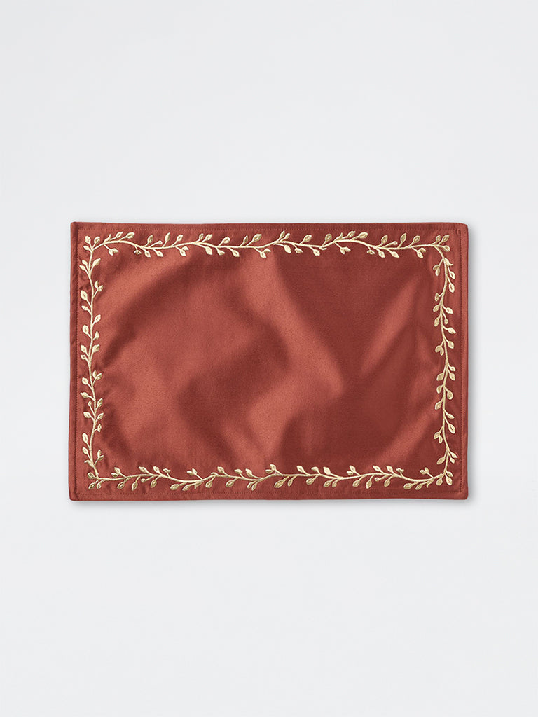 Westside Home Rust Botanical Embroidered Satin Placemats - Pack of 4