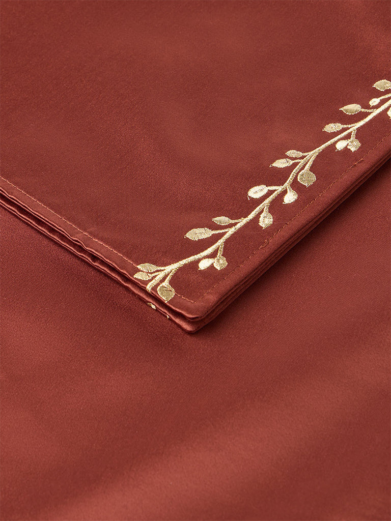 Westside Home Rust Botanical Embroidered Satin Table Runner