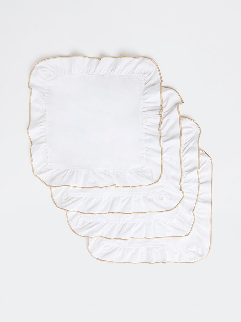 Westside Home White Solid Frilled Napkins - Set of 4