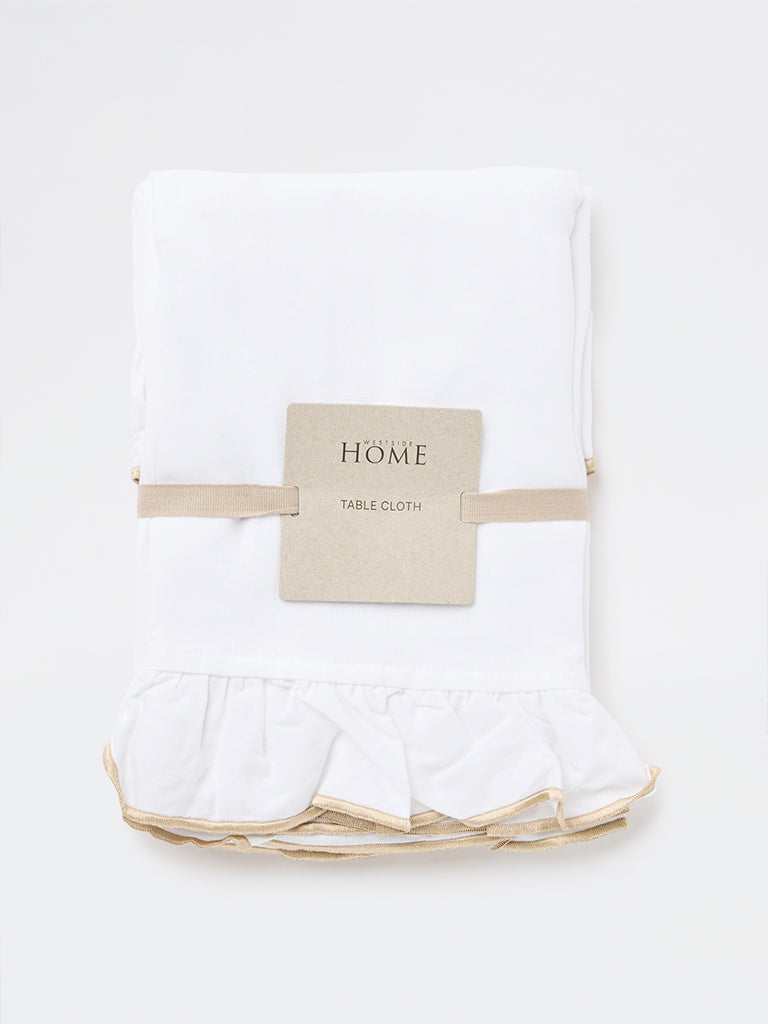 Westside Home White Solid Frilled Table Cloth