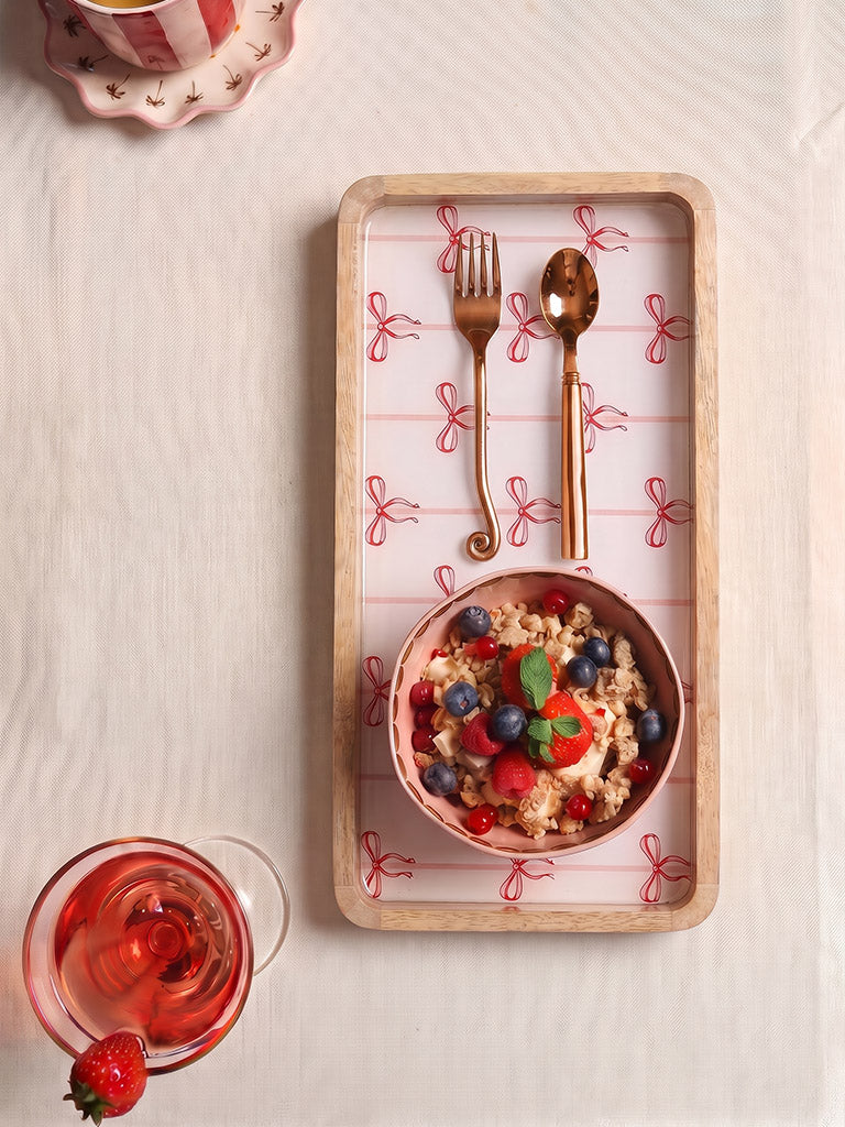 Westside Home White Bow Printed Wooden Tray