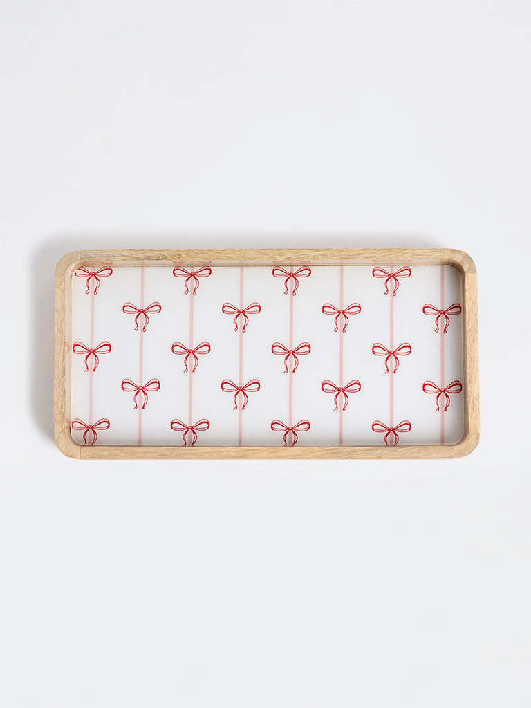 Westside Home White Bow Printed Wooden Tray