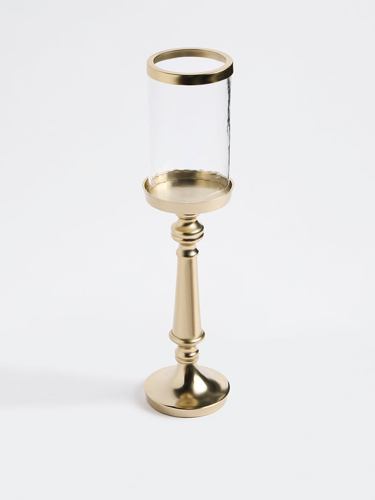 Westside Home Gold Metal Glass Hurricane Pillar Candle Holder