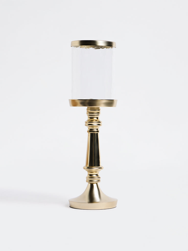 Westside Home Gold Metal Glass Hurricane Pillar Candle Holder
