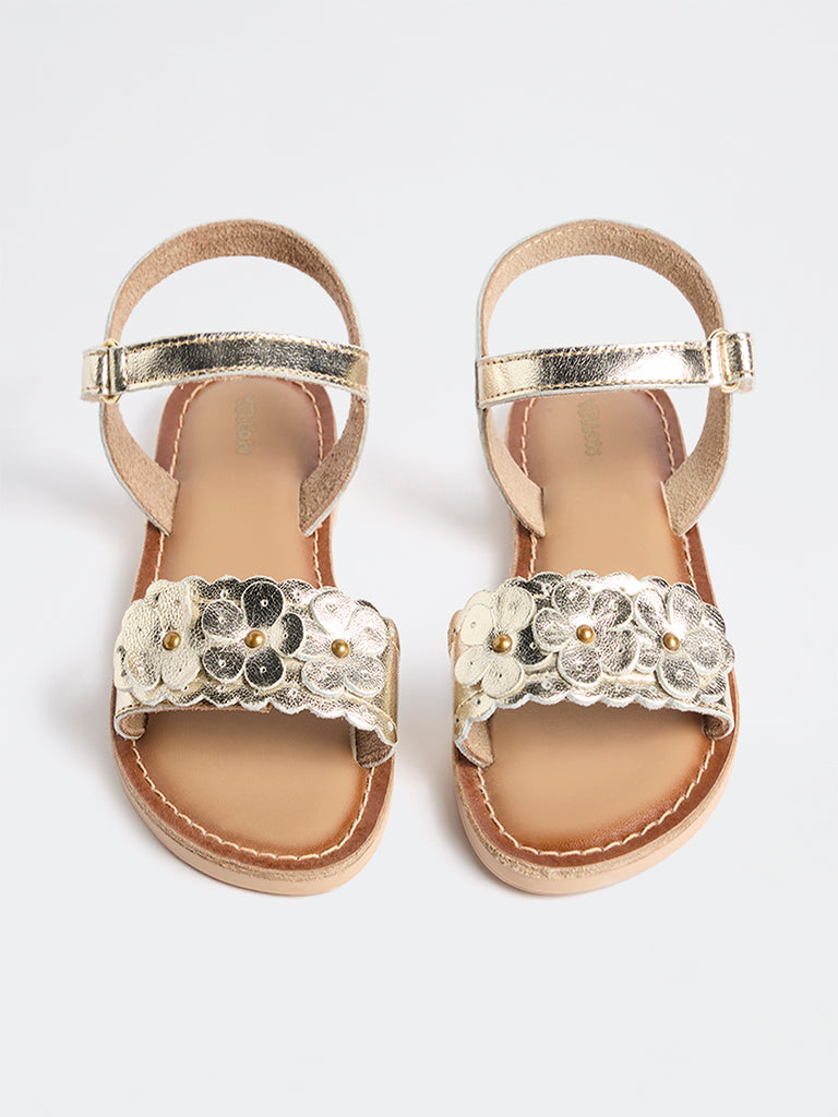Yellow Gold Floral Appliqué Sandals