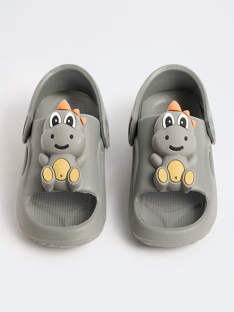 Yellow Grey Dinosaur Design Clogs