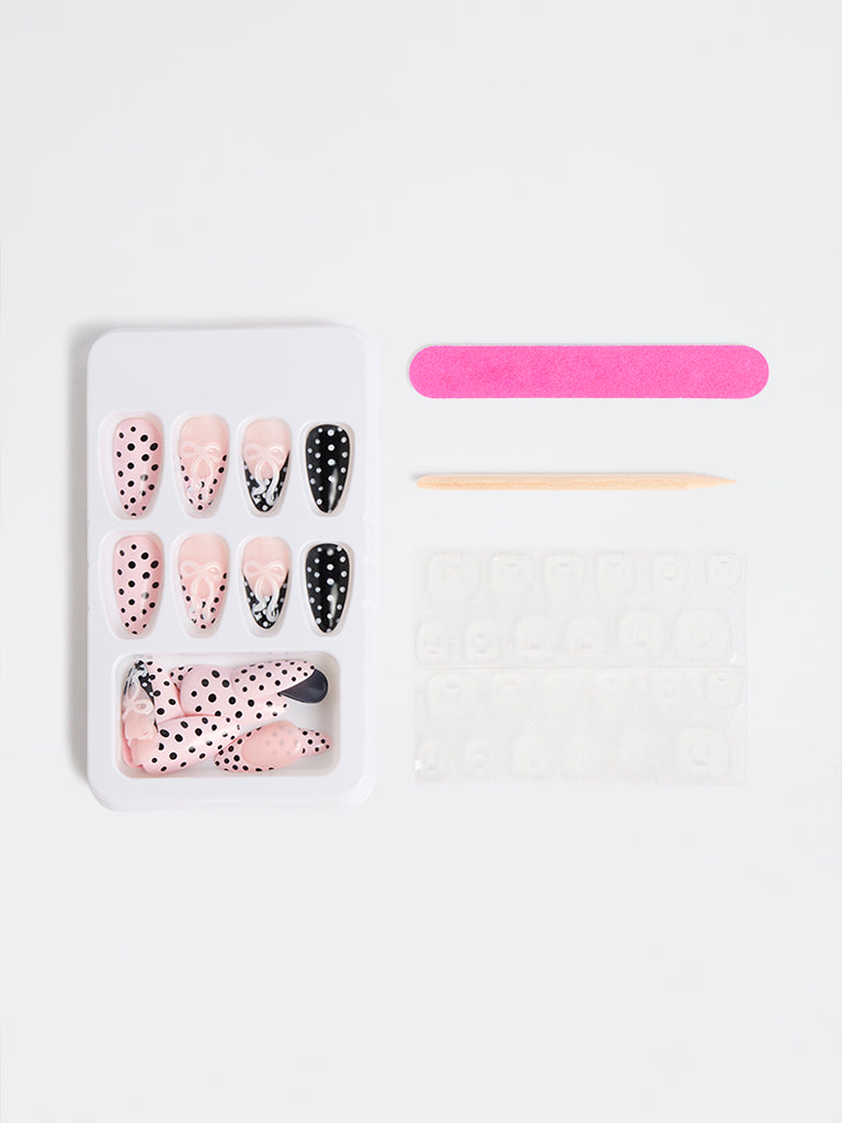 Studiowest Press and Go Pink Polka Dot and Bow Design Press-On Nail Set