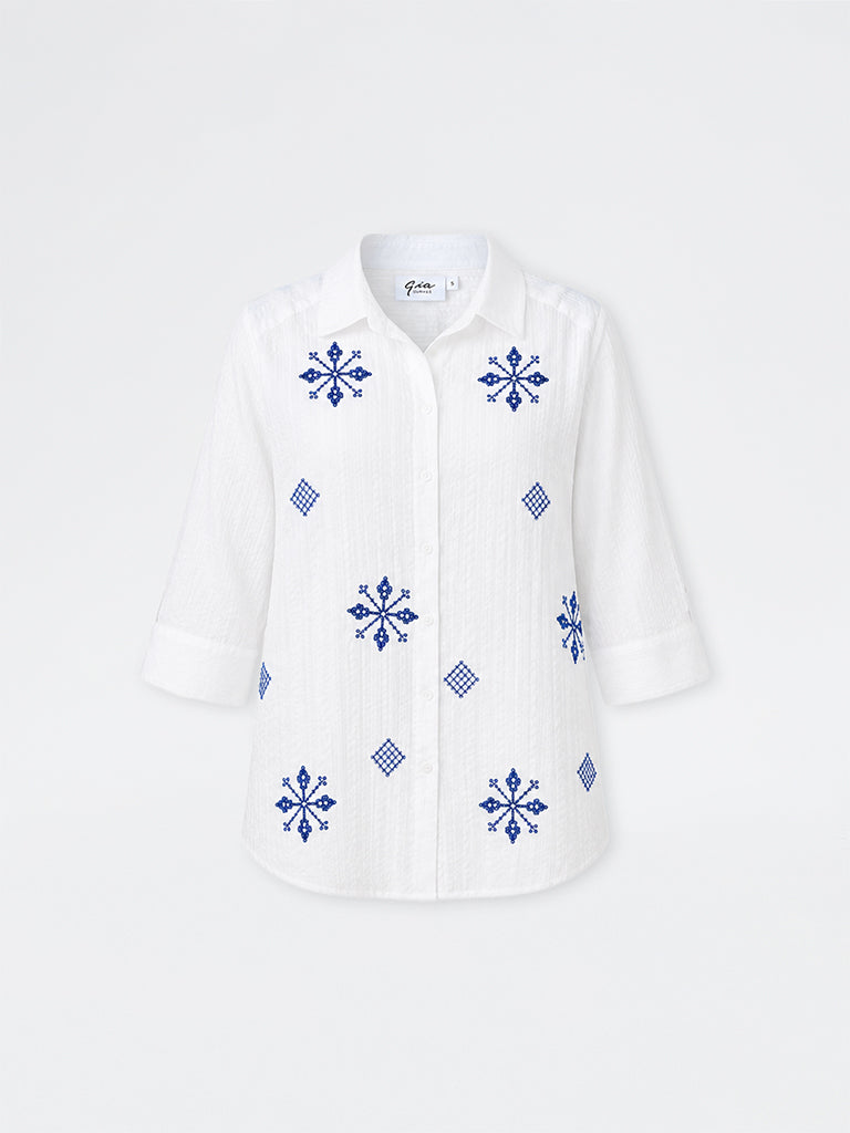Gia White Sequin Embellished Cotton Shirt
