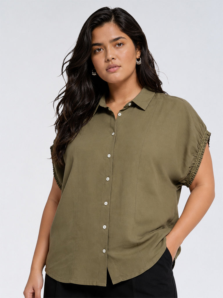 Gia Olive Solid Cotton-Blend Shirt