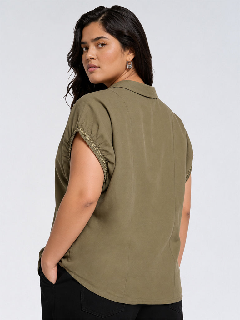Gia Olive Solid Cotton-Blend Shirt