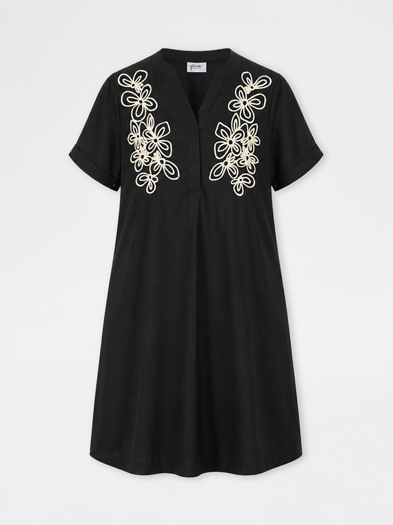 Gia Black Floral Detailed A-Line Dress