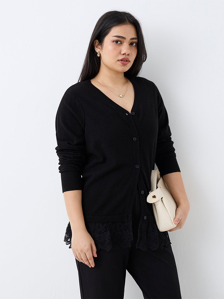 Gia Black Lace-Detail Cardigan
