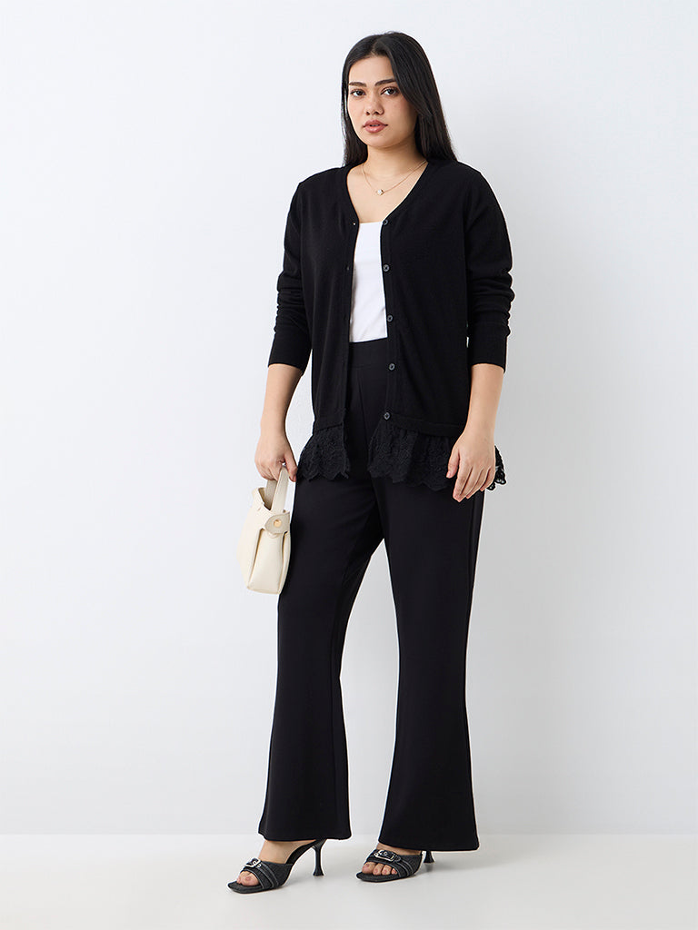 Gia Black Lace-Detail Cardigan