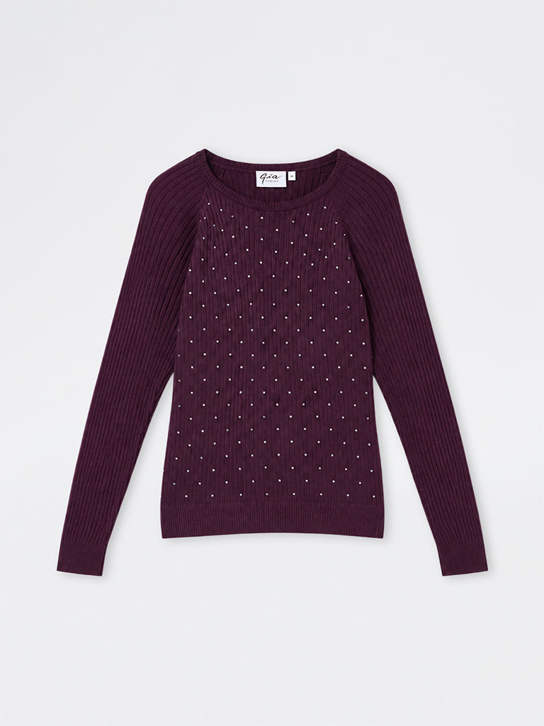 Gia Purple Rhinestone Embellished Knitted Sweater