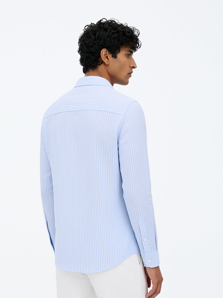Ascot Light Blue Striped Relaxed-Fit Linen Shirt