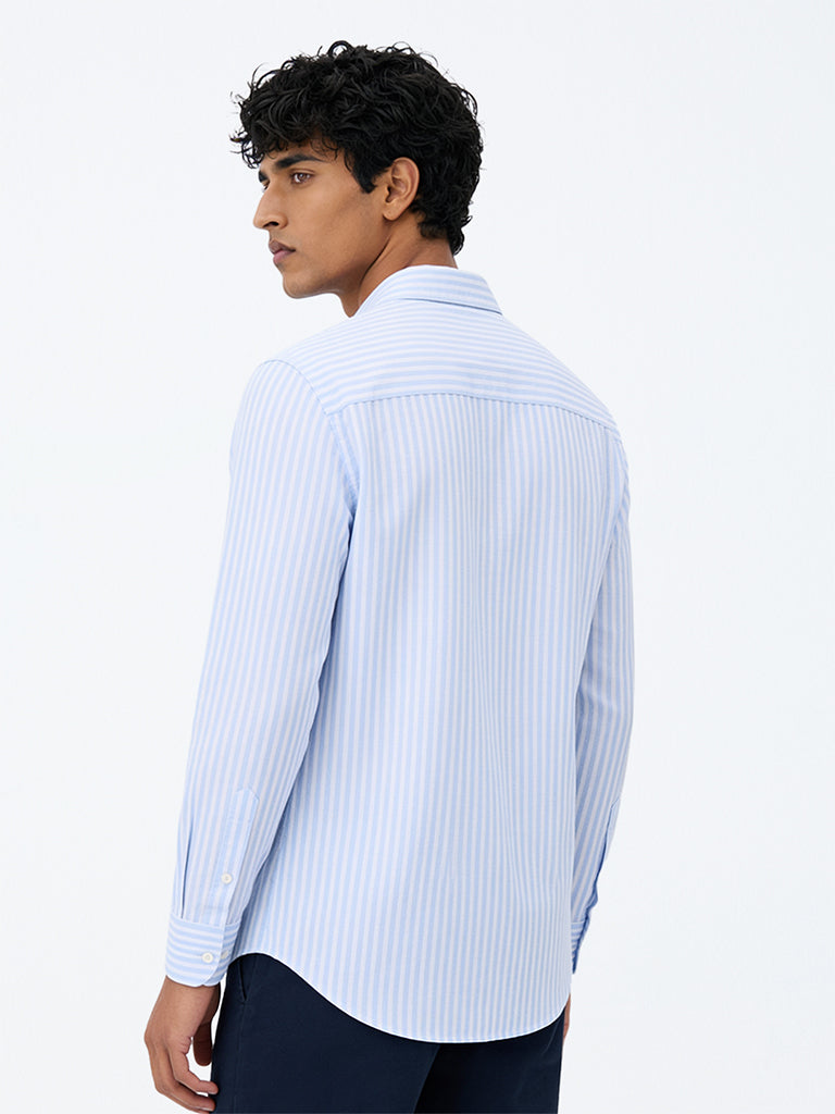 Ascot Light Blue Striped Relaxed-Fit Linen Shirt