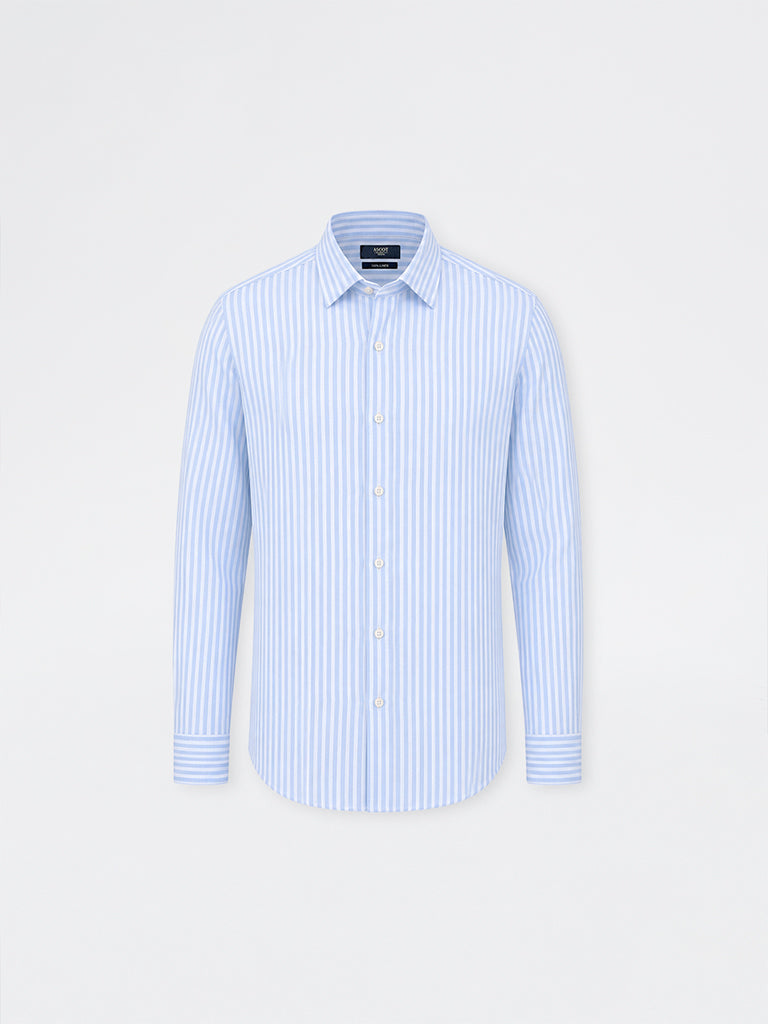 Ascot Light Blue Striped Relaxed-Fit Linen Shirt