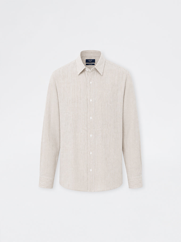Ascot Beige Striped Relaxed-Fit Linen Shirt