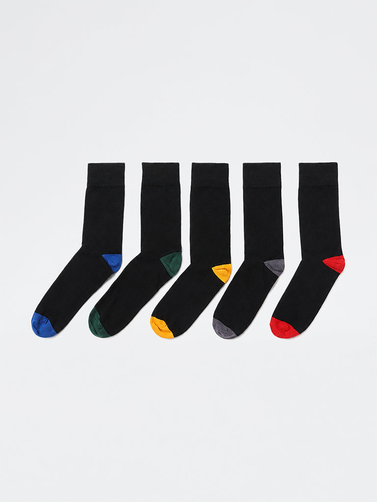 WES Lounge Black Cotton-Blend Full Length Socks - Pack of 5
