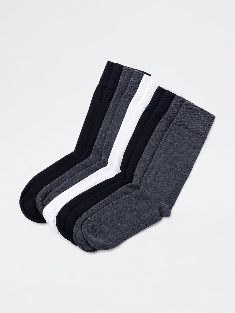 WES Lounge Blue Solid Cotton-Blend Full Length Socks - Pack of 5